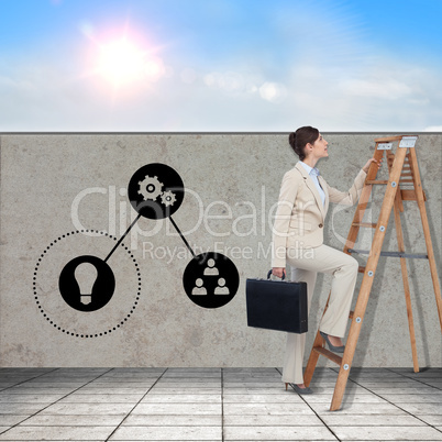 Composite image of businessman looking on a ladder