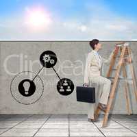 Composite image of businessman looking on a ladder