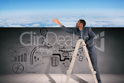 Composite image of businessman climbing up ladder