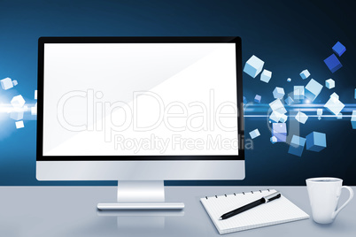 Composite image of image of a desk with computer