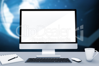 Composite image of image of a desk with computer