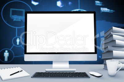 Composite image of image of a desk with computer