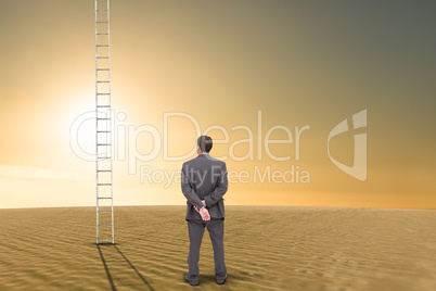 Composite image of rear view of classy businessman posing