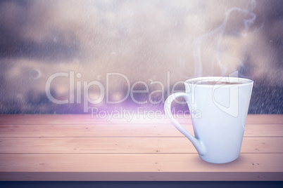 Composite image of cup of coffee on table