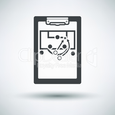 Soccer coach tablet with scheme of game icon