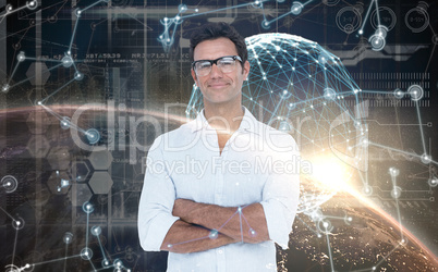 Composite image of confident man standing with arms crossed