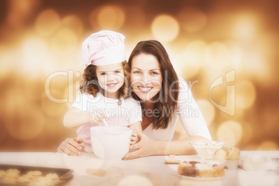 Composite image of portrait of an adorable mother and daughter p