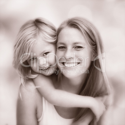 Composite image of cute little girl and mother Composite image of cute little girl and mother