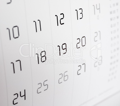 Calendar page with selective focus