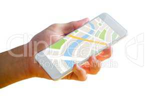 Man using map app on phone