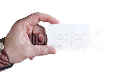 Business card in hand