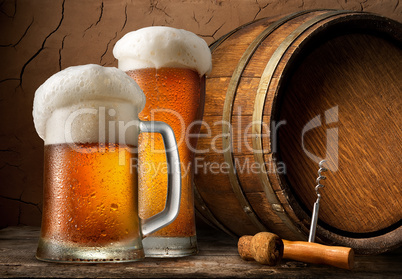 Cold beer and barrel