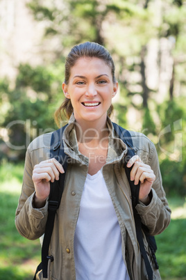 Smiling woman with backpack Smiling woman with backpack