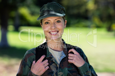 Happy soldier in the park
