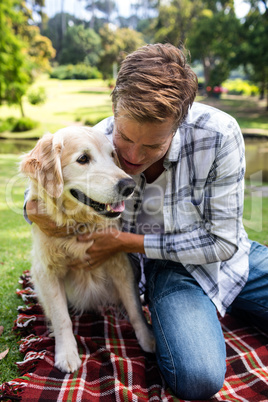 Man with his pet dog in the park