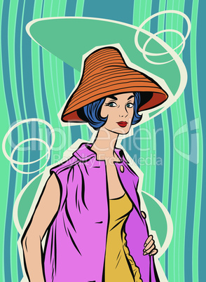Fashion retro girl in the sun hat