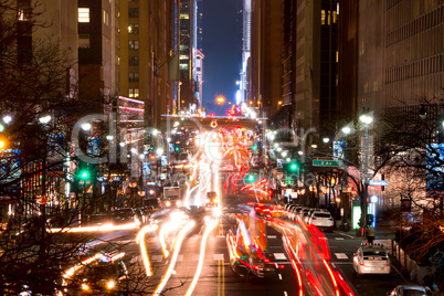 Night Traffic on 42nd Street of NYC