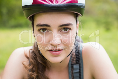 Portrait of woman with helmet