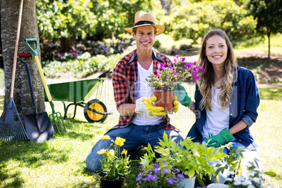 Couple gardening in the park