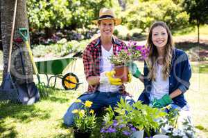 Couple gardening in the park