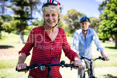 Senior woman riding a bicycle