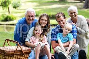 Portrait of multi-generation family having a picnic
