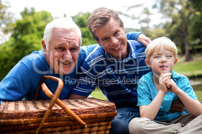 Portrait of multi-generation family having a picnic