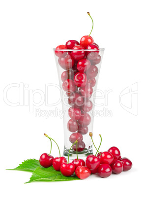 Fresh cherries with glass