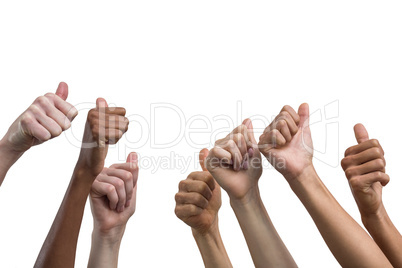 Multiethnic women showing their thumbs up