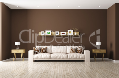 Modern living room with beige sofa 3d rendering