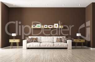 Modern living room with beige sofa 3d rendering