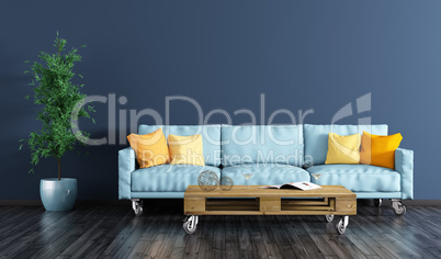Interior of living room with sofa 3d render