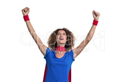 Woman pretending to be superhero