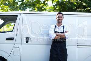 Portrait of confident delivery man