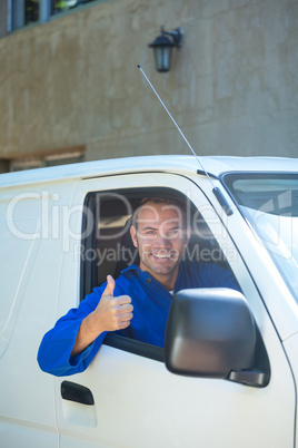 Mechanic sitting in his car