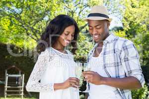 Young couple toasting glasses of champagne