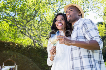 Young couple toasting glasses of wine