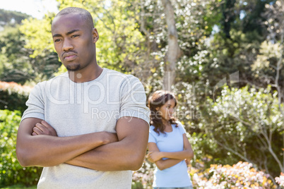 Young couple after having fight ignoring each other