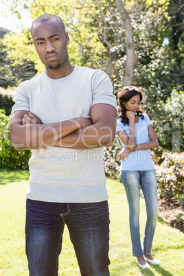 Young couple after having fight ignoring each other