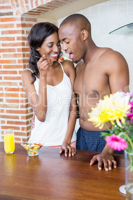 Young couple having breakfast