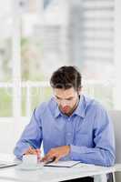 Businessman writing in diary