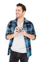 Young man holding camera