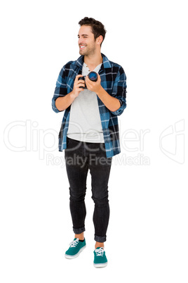 Young man using camera