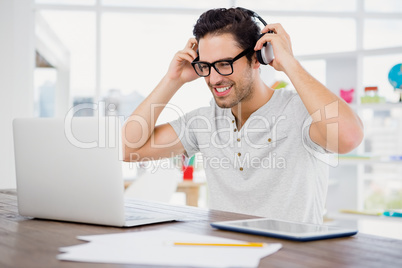 Young man wearing headphones