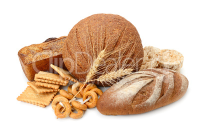 bread and flour products isolated on white background