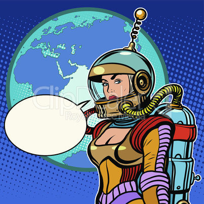 Girl cosmonaut on planet Earth
