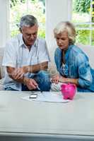 Senior couple calculating savings at home