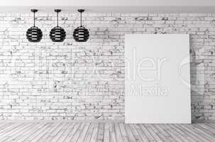 Room with lamps and poster background 3d rendering