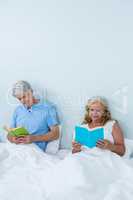 Happy senior couple reading book