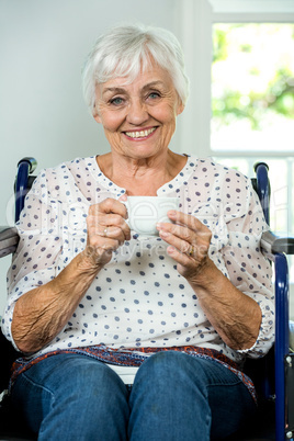 Portrait of senior woman sitting on wheelchair